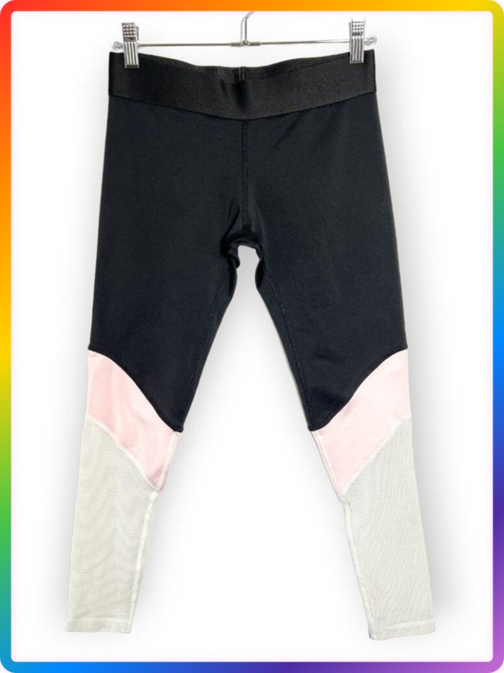Heroine Sport Colorblock Leggings SIZE S Black Pink White Mesh